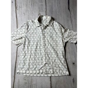 Zara Button Down Shirt Women Small Cream Geometric Textured Boho Minimalist